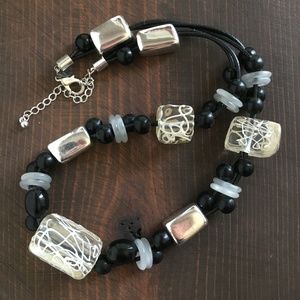 Black Silver with white accent chunky necklace